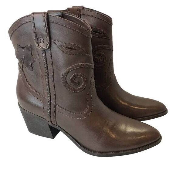 Carlos Santana Shoes - Carlos by Carlos Santa brown size 10 leather like cowgirl ankle boots Western bo